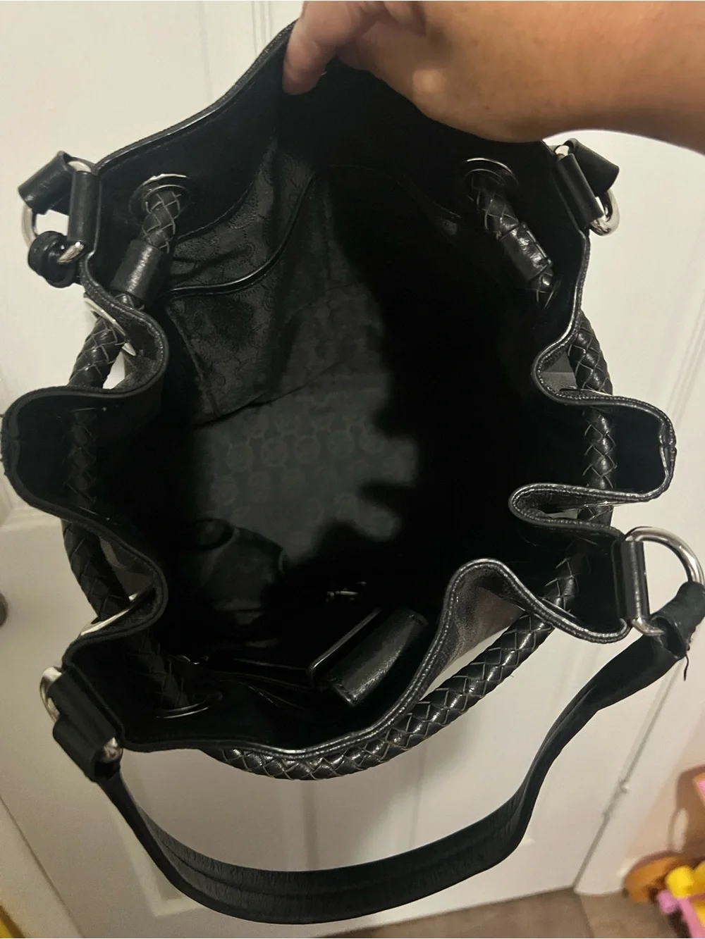 Michael Kors Black Logo Drawstring Shoulder Bag with Tassels